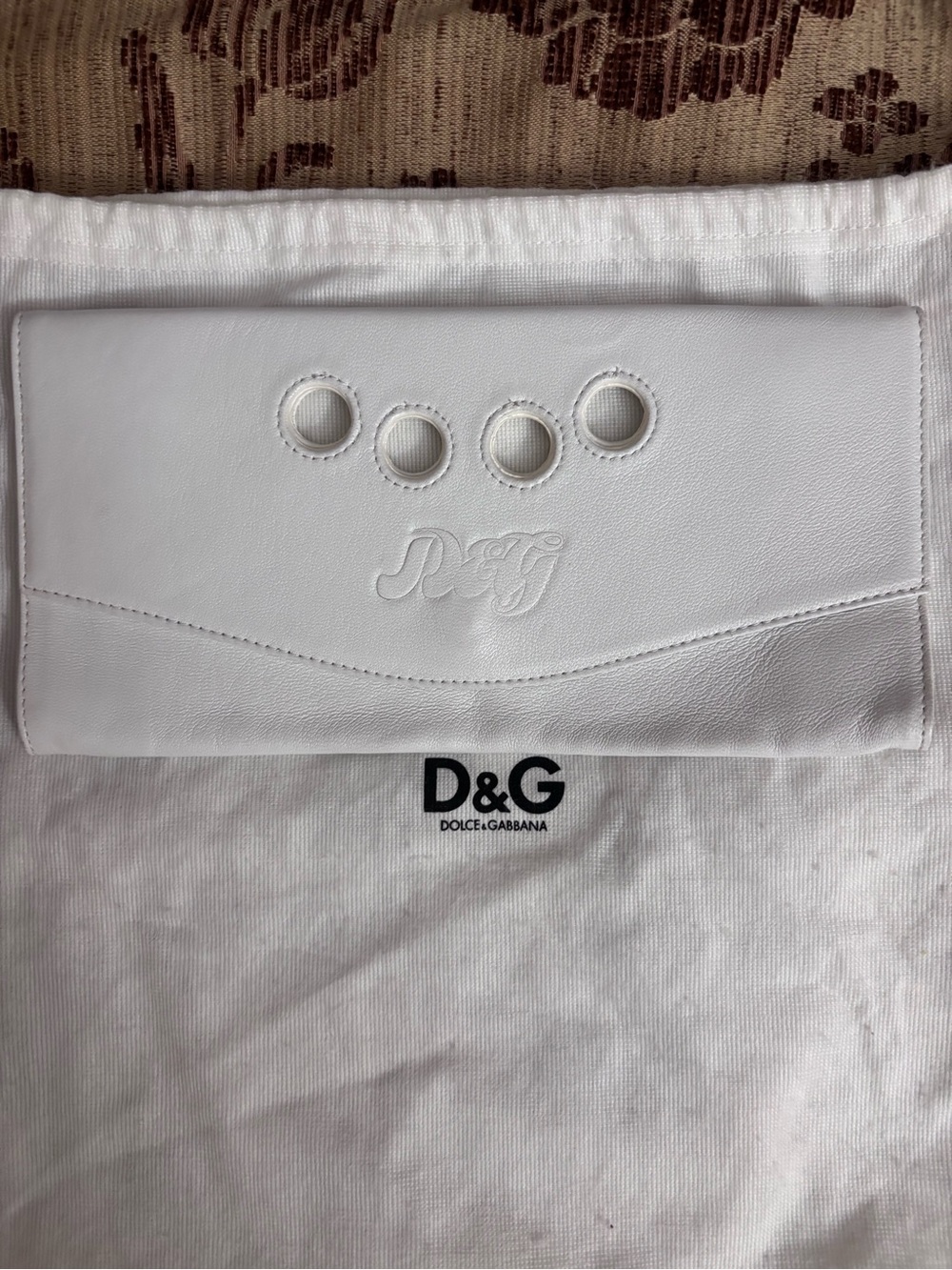 D&G White Leather Envelope Clutch with Circular Cutouts